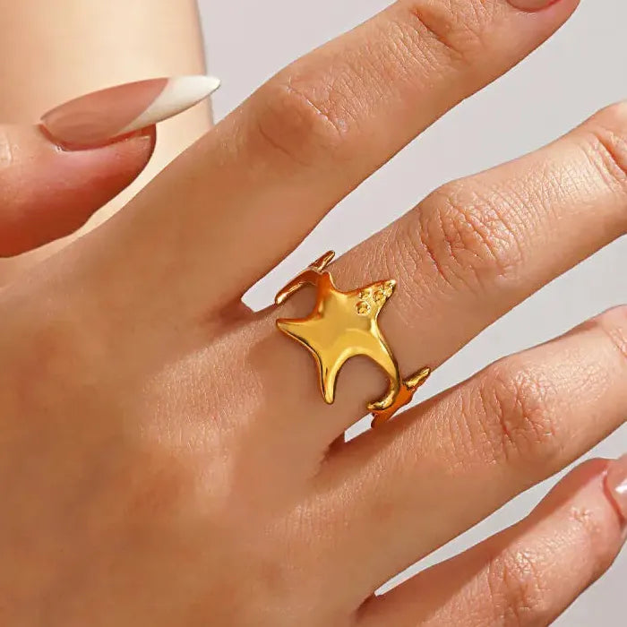 Personalized Stainless Steel Starfish Open Ring Unisex Beach Jewelry Gift