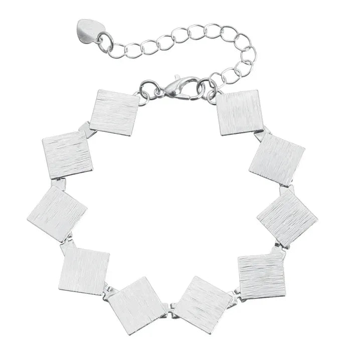 Brushed Metal Retro Square Necklace Bracelet Earrings Set for Women Jewelry Gift