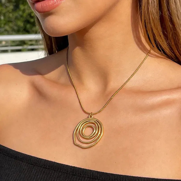 Stainless Steel Spiral Round Geometric Necklace Gold Choker for Women Girls