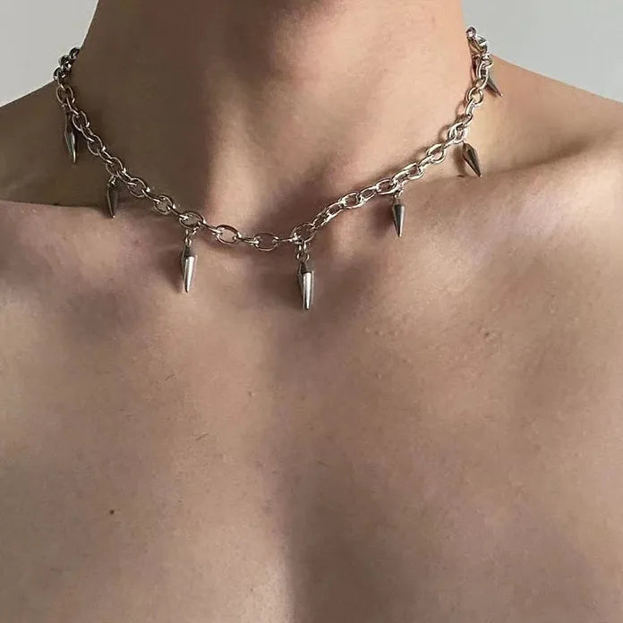 Stainless Steel Punk Gothic Stud Rivet Pendant Necklace Choker Men Women