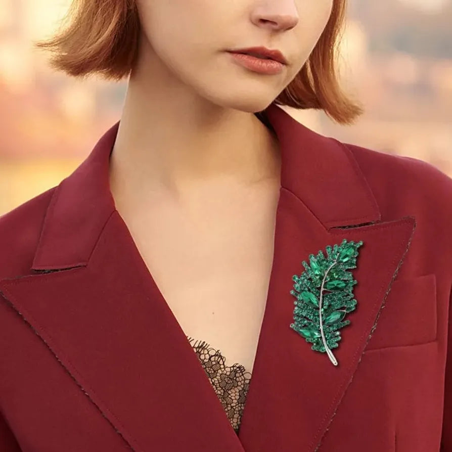 Luxury Feather Leaf Classic Brooch for Women Elegant Jewelry Gift