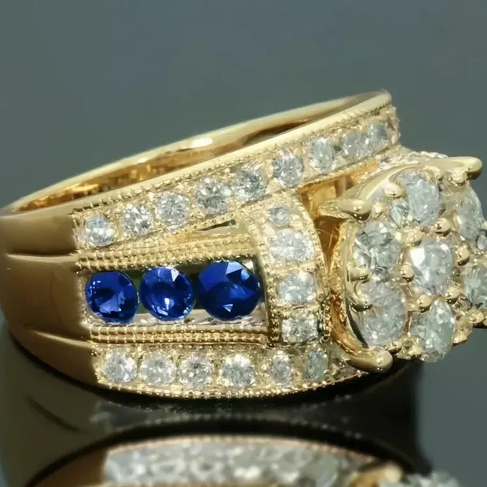 Noble Blue Cubic Zirconia Gold Color Women’s Geometric Wedding Ring