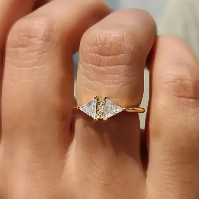 Elegant Triangle Cubic Zirconia Women’s Gold Color Wedding Band Ring