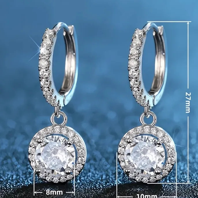Silver Geometric Drop Earrings with Sparkling Cubic Zirconia for Women