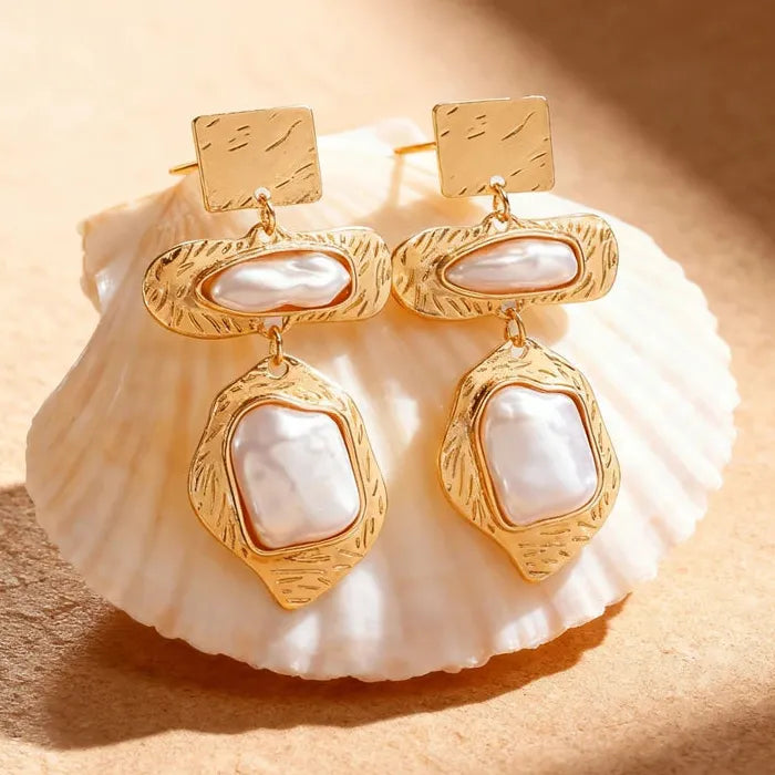 Baroque Pearl Drop Earrings & Necklace Set Zinc Alloy Retro Jewelry