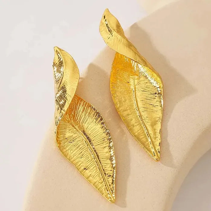 Vintage Large Leaf Drop Earrings for Women Gold Silver Plant Jewelry