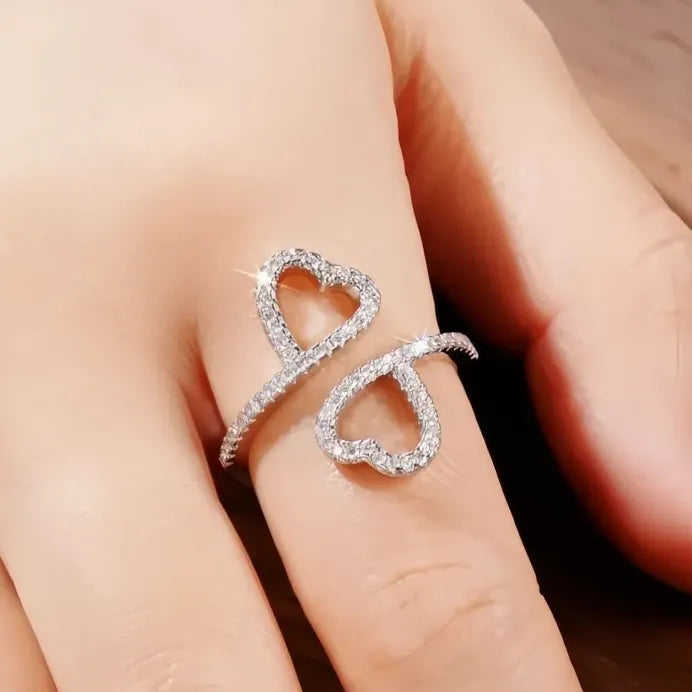 Double Heart Cubic Zirconia Wedding Ring for Women Elegant Party Jewelry