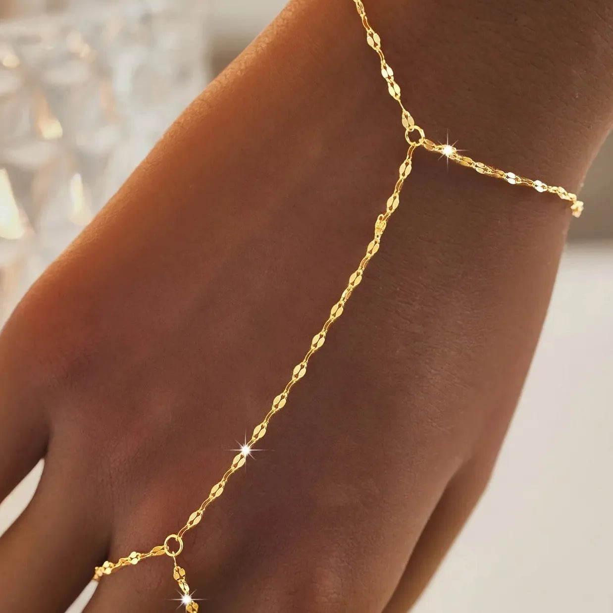 Imitation Zircon Sequin Tassel Beaded Chain Bracelet for Women Jewelry Gift