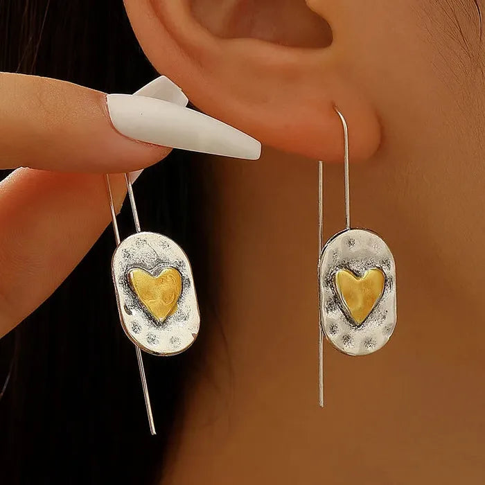 Vintage Heart Zinc Alloy Oval Drop Earrings for Women Romantic Gift