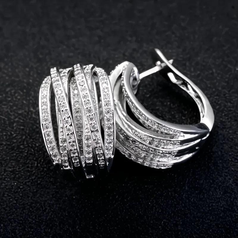 Silver Color Cross Hoop Earrings for Women Cubic Zirconia Crystal Fashion Jewelry Trends