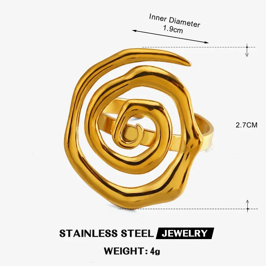 Adjustable Spiral Stainless Steel Geometric Cocktail Ring Women Men Gift Jewelry