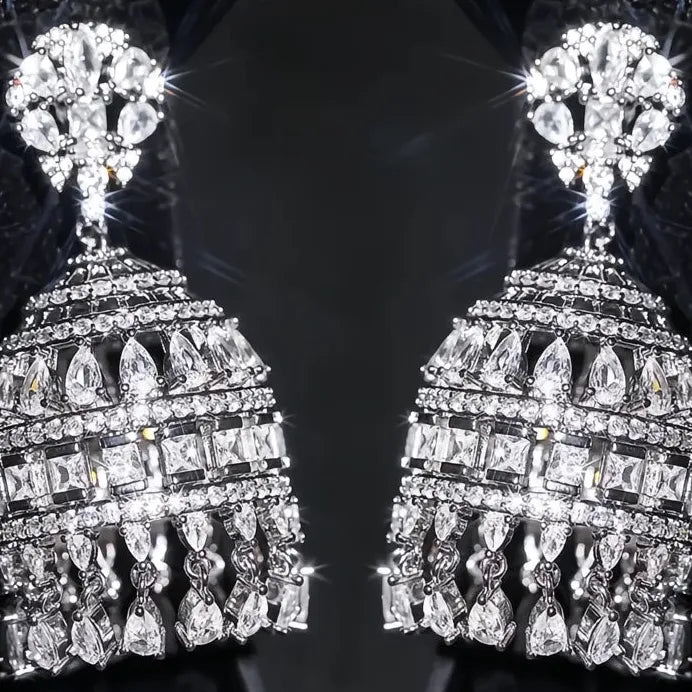 Geometric Silver Drop Earrings with Cubic Zirconia for Women Party Jewelry