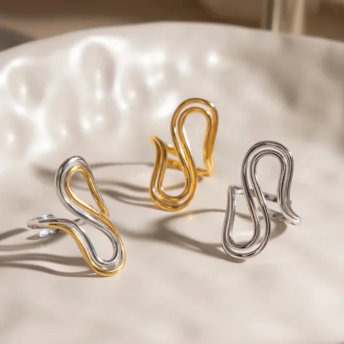 Gold Color Stainless Steel Adjustable Double S-Shaped Ring for Women Jewelry