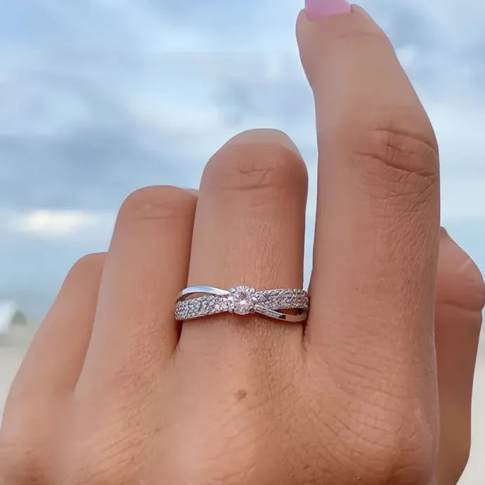 Luxury Cubic Zirconia Cross Wedding Band Ring for Women Brass Jewelry