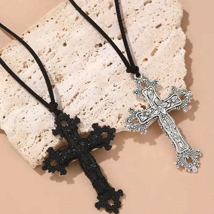 Gothic Black Cross Jesus Pendant Choker Necklace Women Zinc Alloy Punk Vintage