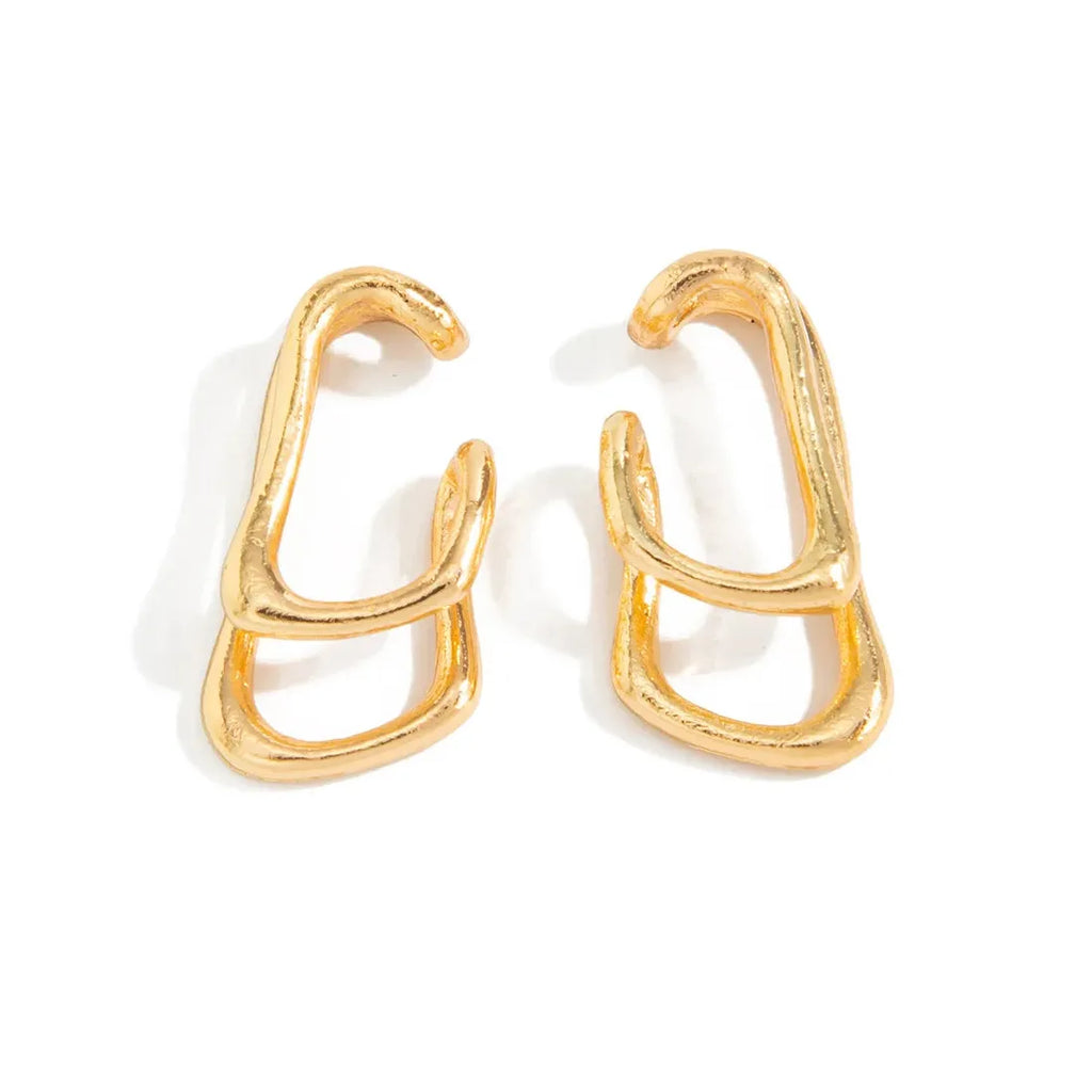 Gold Color Punk Double Layer Geometric Ear Cuff Clip-On Earrings for Women
