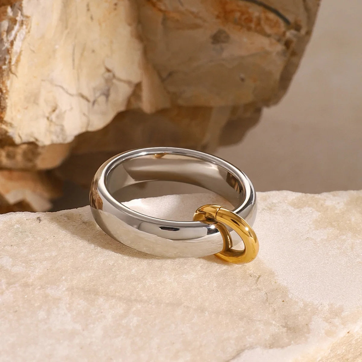 Punk Gold Silver Colorblock Stainless Steel Knuckle Ring Waterproof Wedding Jewelry
