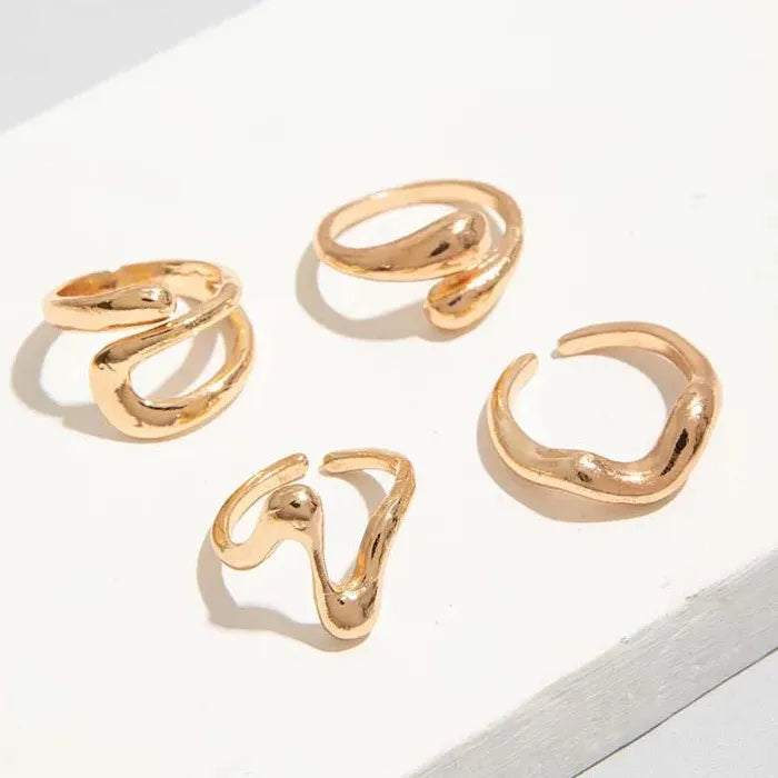 4Pcs Adjustable Silver Irregular Geometric Rings for Women Fashion Jewelry
