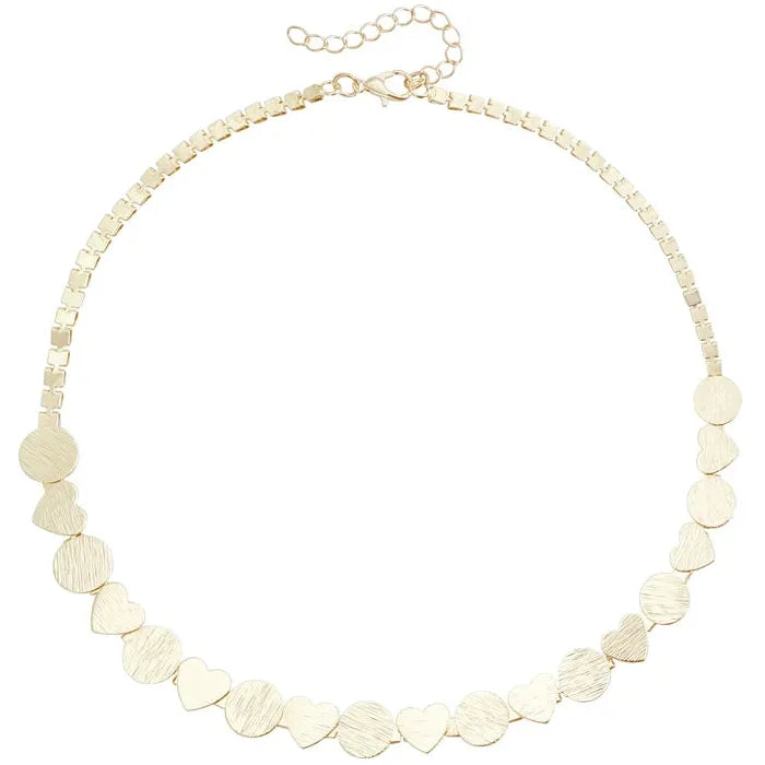 Heart and Geometric Zinc Alloy Necklace Bracelet Earrings Set for Women