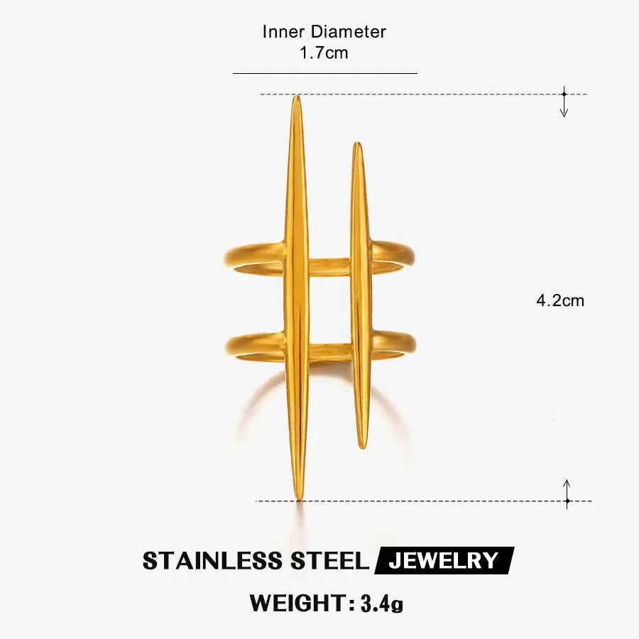Vintage Stainless Steel Double-Layer Hollow Open Rings for Women, Hypoallergenic Jewelry