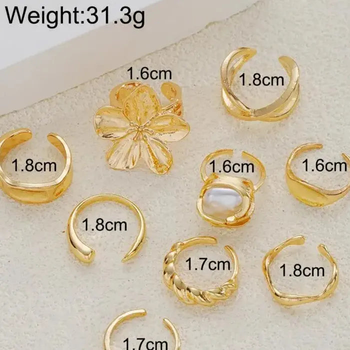 9Pcs Gold Irregular Bohemian Metal Rings for Women Holiday Jewelry Set Vintage Gothic Y2K