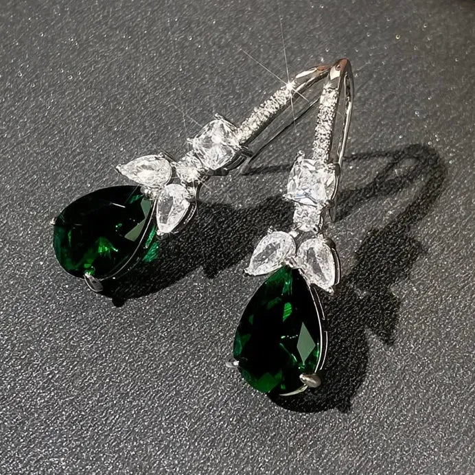 Noble Pear Shaped Green Cubic Zirconia Drop Earrings for Women Gift