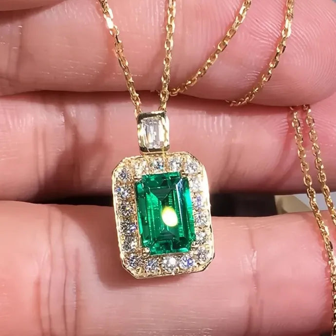 Gold Color Geometric Necklace Women Luxury Green Cubic Zirconia Bridal Gift