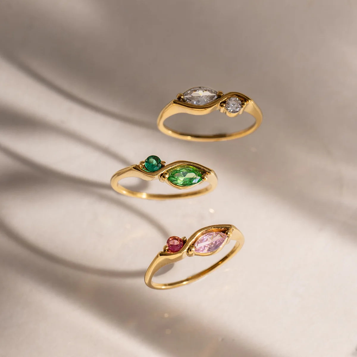 18k Gold Plated Marquise Two Stone Ring Thin Band Zircon Engagement Gift