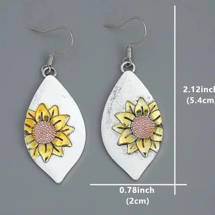 Retro Geometry Leaves Sunflower Zinc Alloy Women's Ethnic Bohemian Earrings