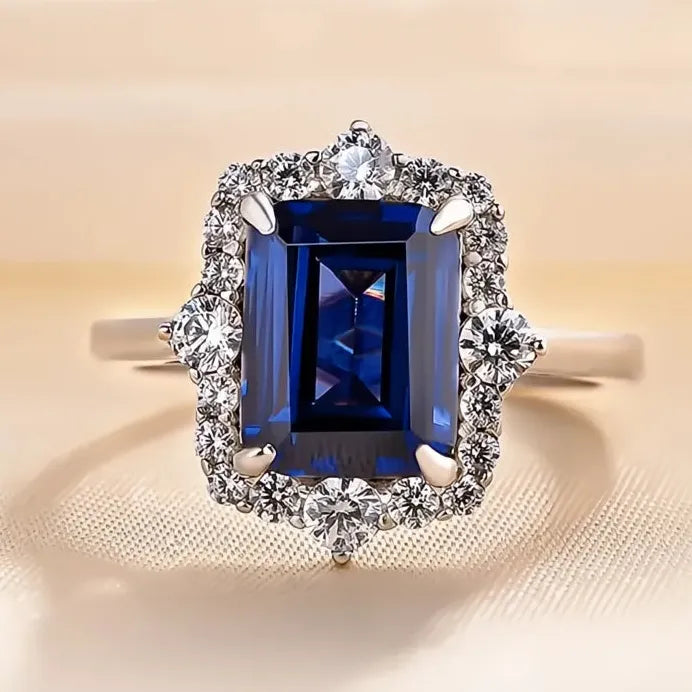 Geometric Blue Cubic Zirconia Women's Wedding Engagement Ring Stylish Design