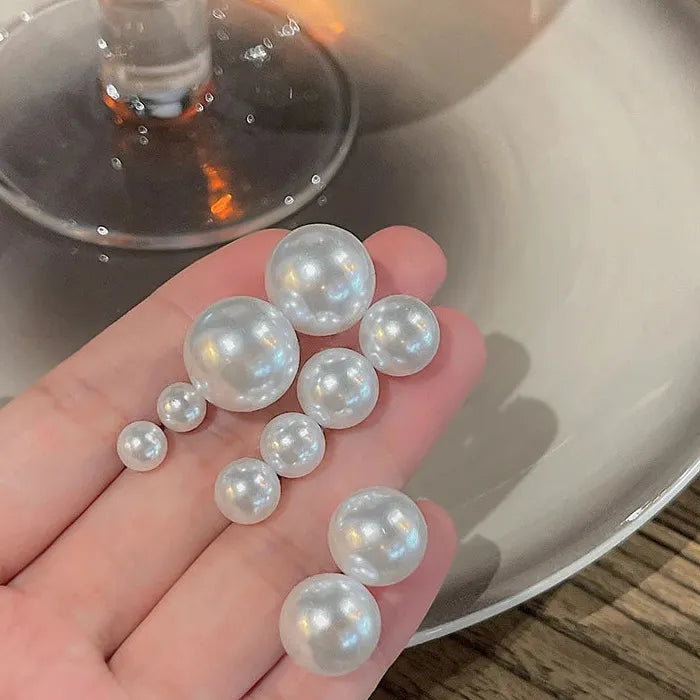 Simulated White Pearl Stud Earrings 6-14MM for Women Girls Gift