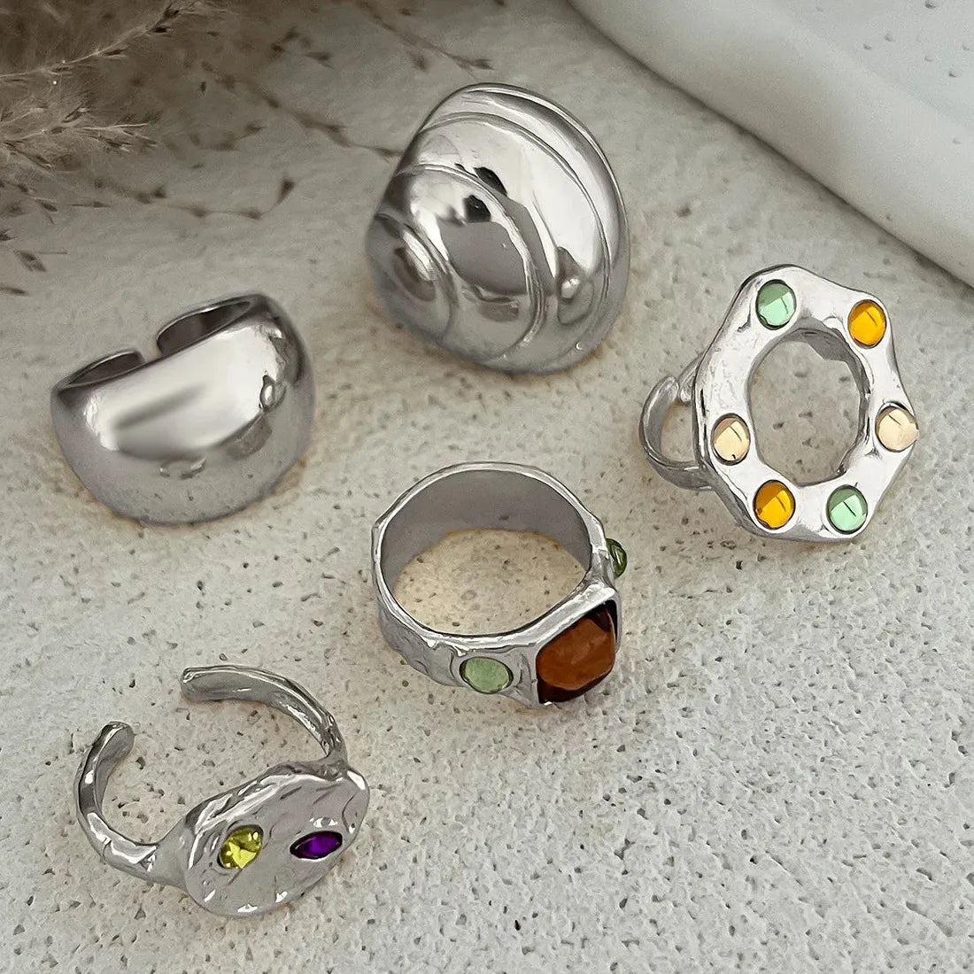 5Pcs Vintage Irregular Metal Circular Rings Punk Jewelry for Men Women