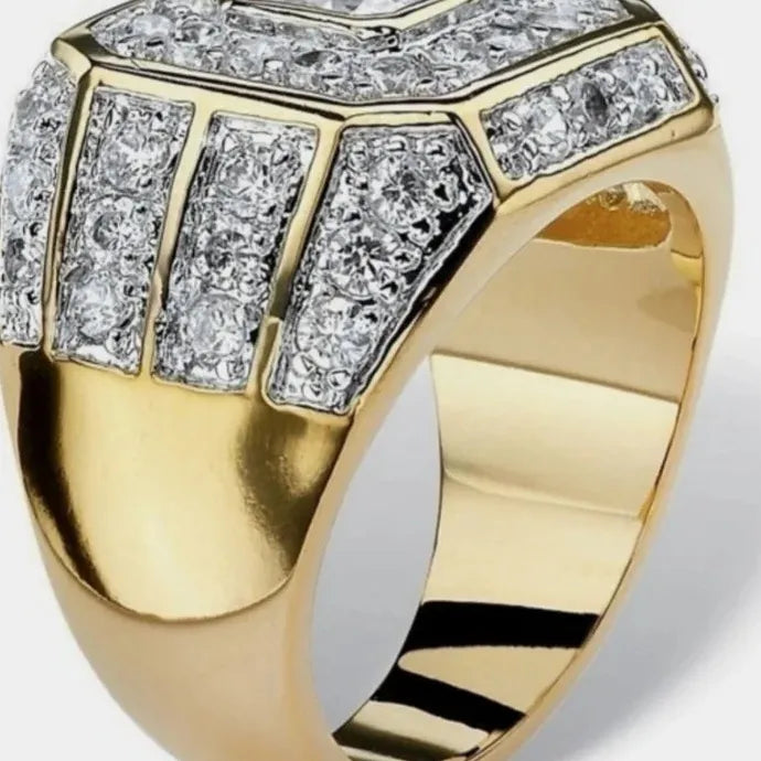 Hip Hop Rock Ring Men Women Luxury Gold Color Zinc Alloy Rhinestone Zircon