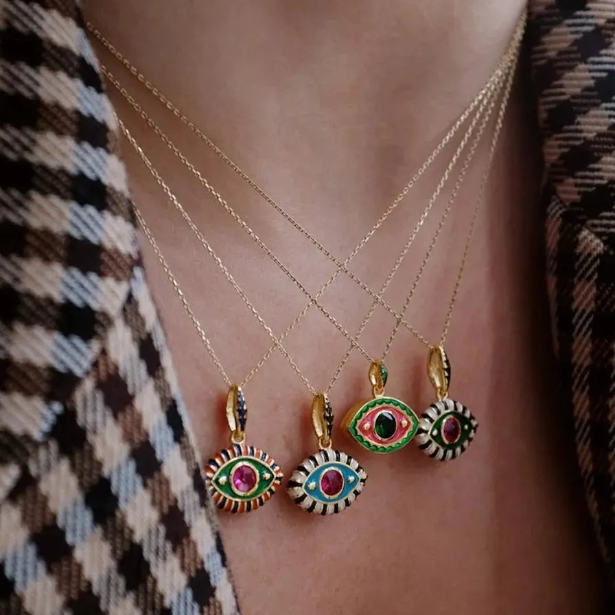 Neo-Gothic Turquoise White Opal Evil Eye Pendant Necklace Stainless Steel Jewelry