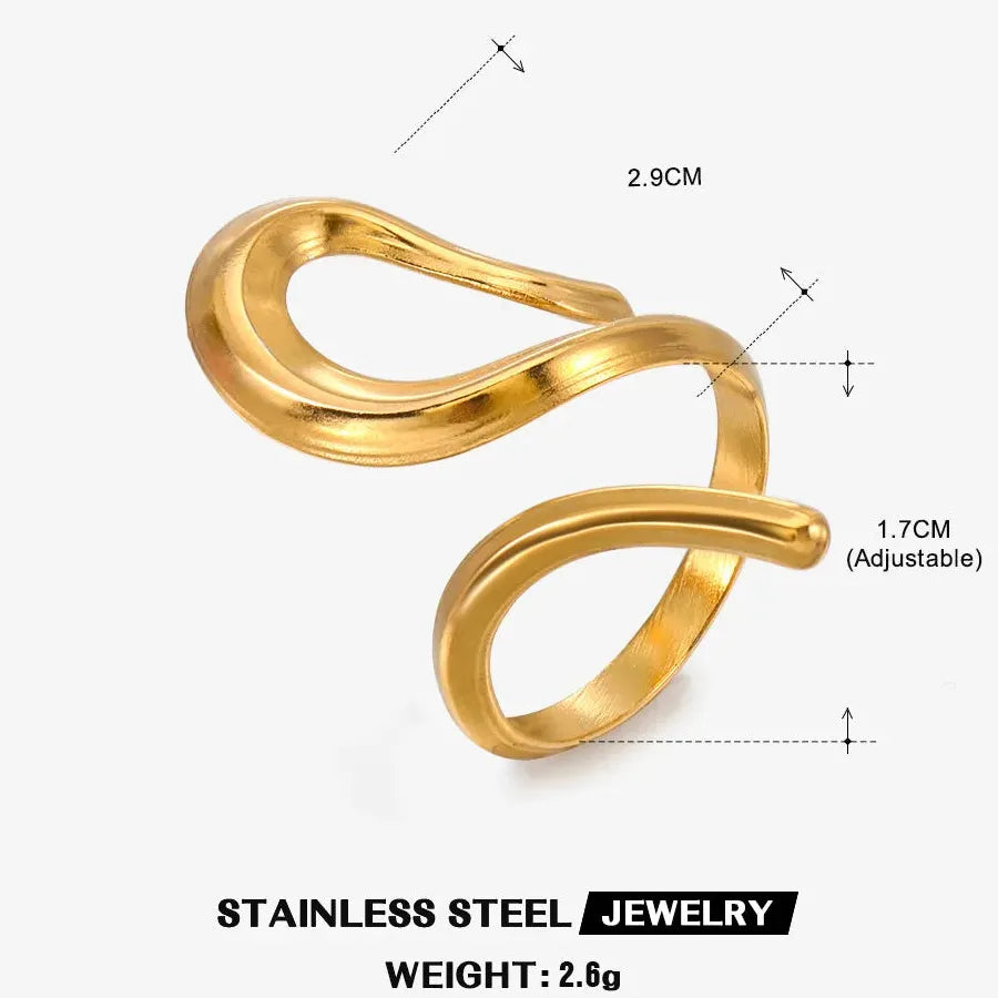18K Gold Plated Stainless Steel Women's Vintage Geometric Cocktail Ring Jewelry