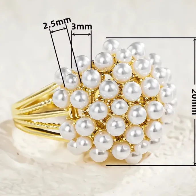 Simulated Pearl Brass Gold Wedding Band Engagement Ring Elegant Jewelry Gift