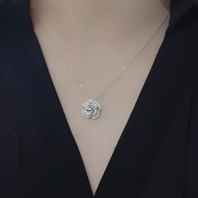 Geometric Flower Pendant Necklace for Women Silver Cubic Zirconia Wedding Jewelry