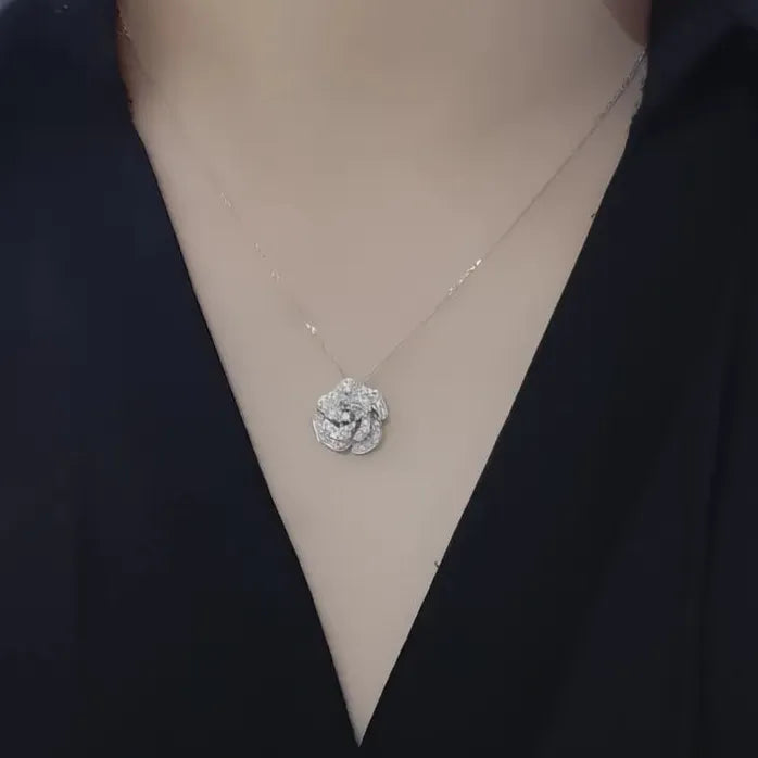 Silver Flower Pendant Necklace for Women Cubic Zirconia Wedding Jewelry