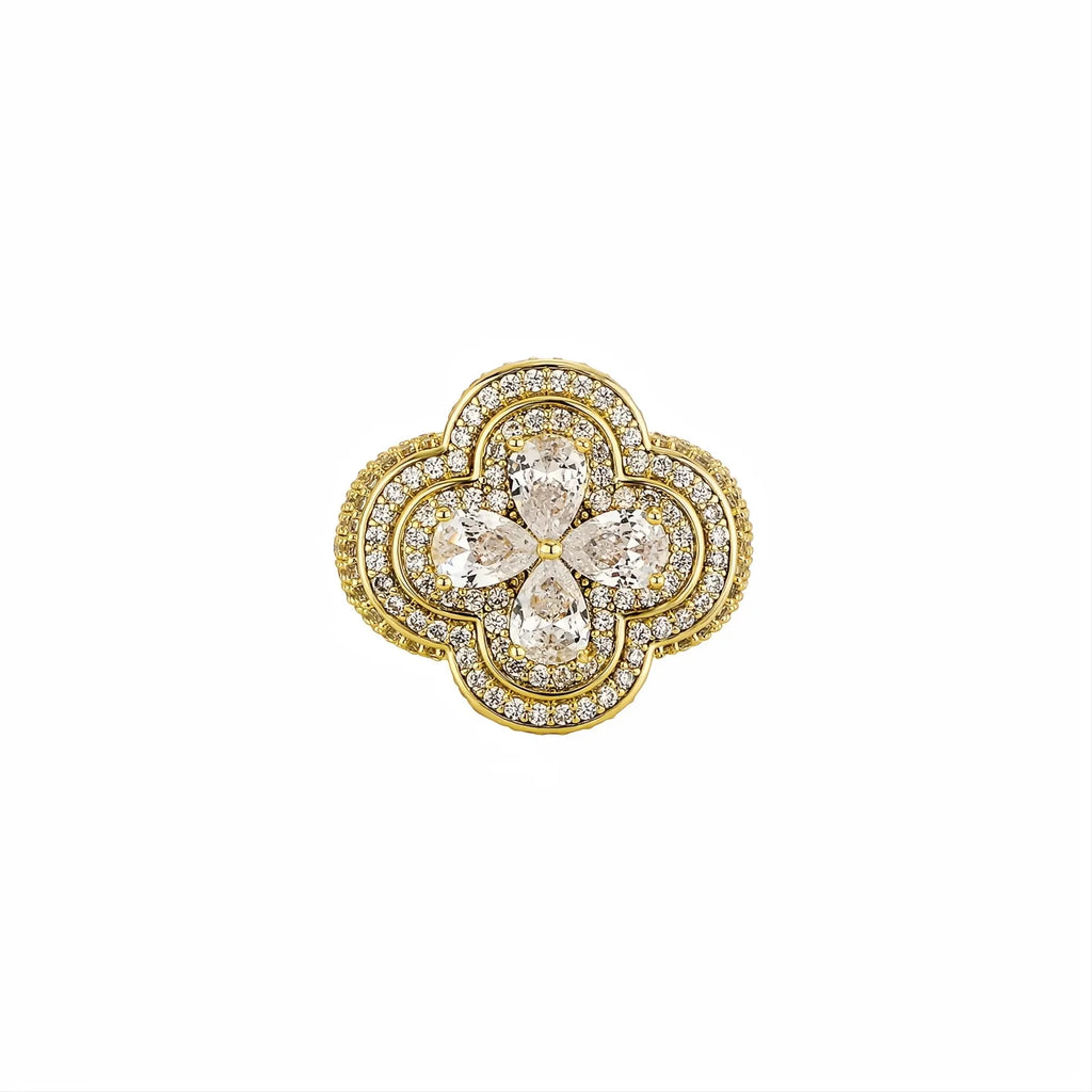 Iced Out Colorful Four Leaf Flower Ring Micro Pave CZ Bling Men Women Jewelry
