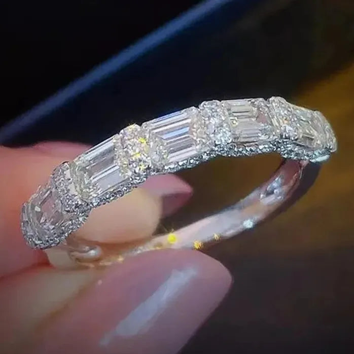 Square Cubic Zirconia Wedding Ring for Women Bridal Jewelry Sparkling