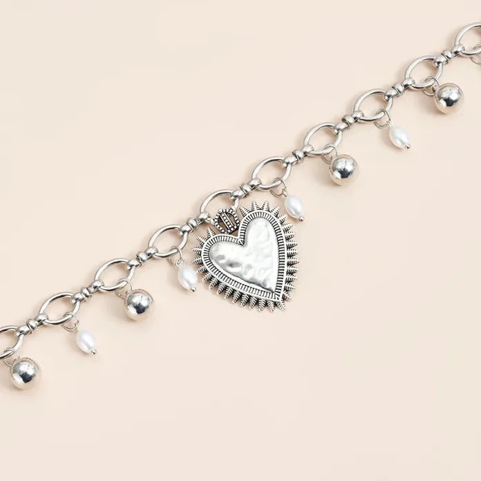 Vintage Heart Thorn Pendant Necklace with Pearl Ball Zinc Alloy Gift