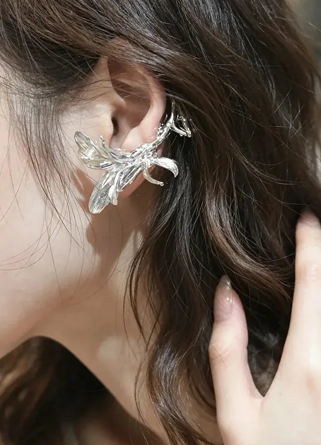 Vintage Copper Lily Ear Cuff Non-Pierced Clip-On Elegant Women's Retro Jewelry