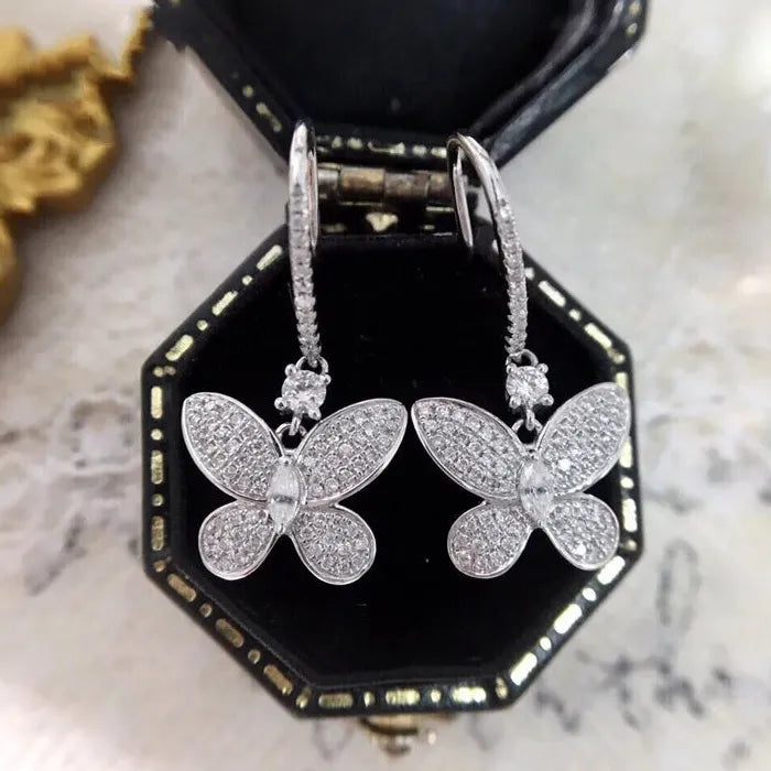Silver Color Women's Dangle Earrings with Shiny CZ Stone, Zinc Alloy Jewelry Gift