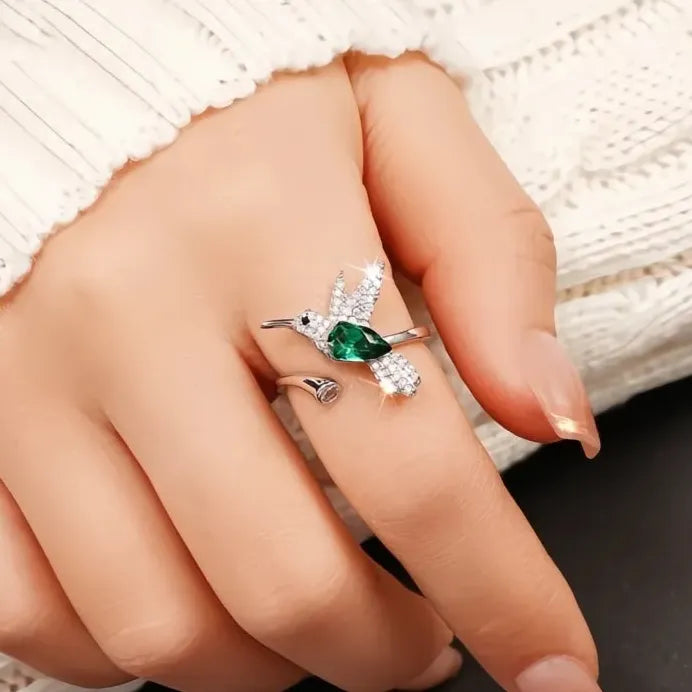 Bird Cocktail Ring for Women with Shiny Cubic Zirconia Brass Jewelry