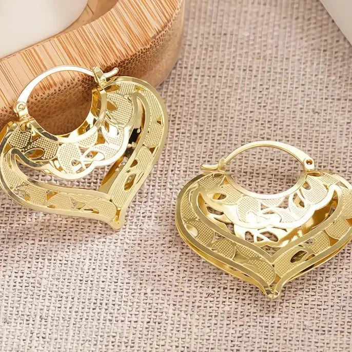 Geometric Hollow Out Copper Alloy Hoop Earrings Gold Color Wedding Jewelry