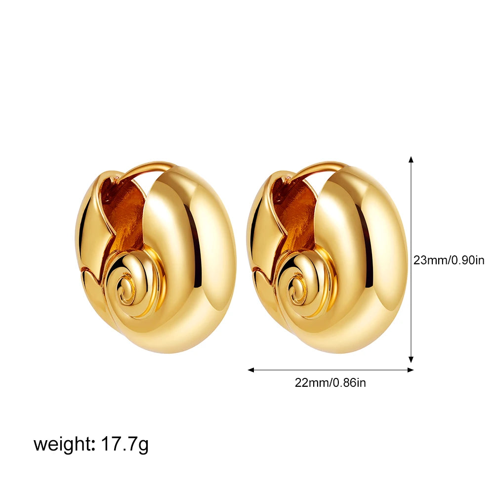 18K Gold Plated Stainless Steel Waterproof Ribbed Large Shell Stud Earrings
