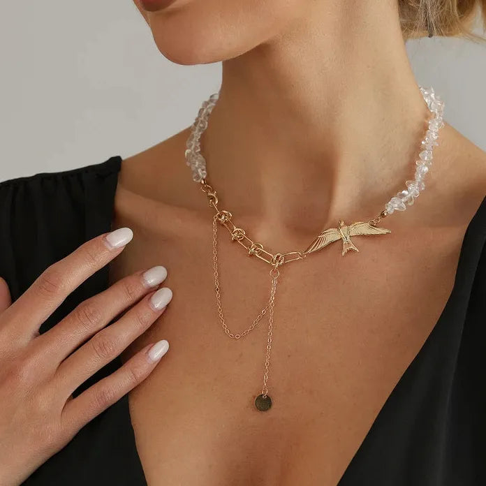 Swallow Pendant Crystal Necklace for Women Adjustable Zinc Alloy Jewelry Gift