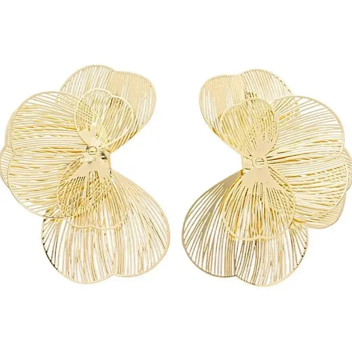 Elegant Multi Layer Metal Petal Flower Stud Earrings for Women Nature Jewelry