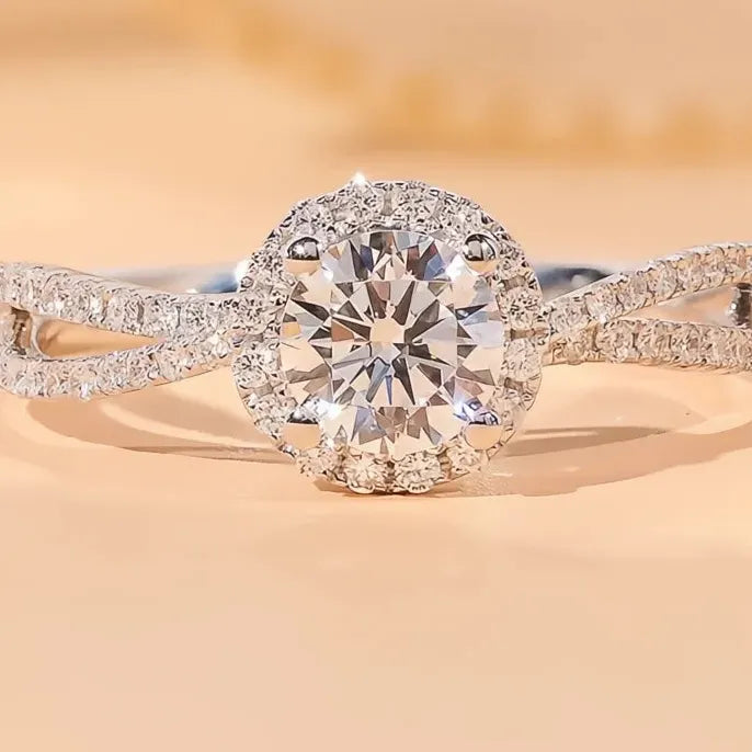 Geometric Round Cubic Zirconia Brass Wedding Eternity Ring Elegant Design