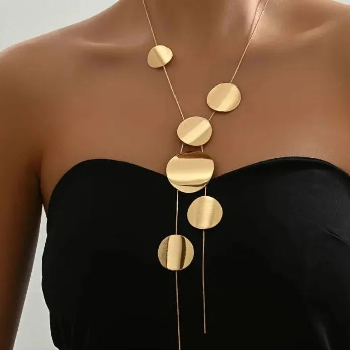 Geometric Metal Circular Sequin Pendant Necklace for Women Punk Tassel Gift